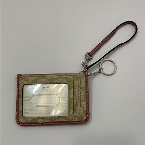 Coach ID wristlet keychain coin purse classic C with pink trim